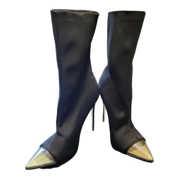 JESSICA RICH FANCY STILETTO BLACK BOOTS & NUDE TOE SZ 38 - Picture 6 of 12